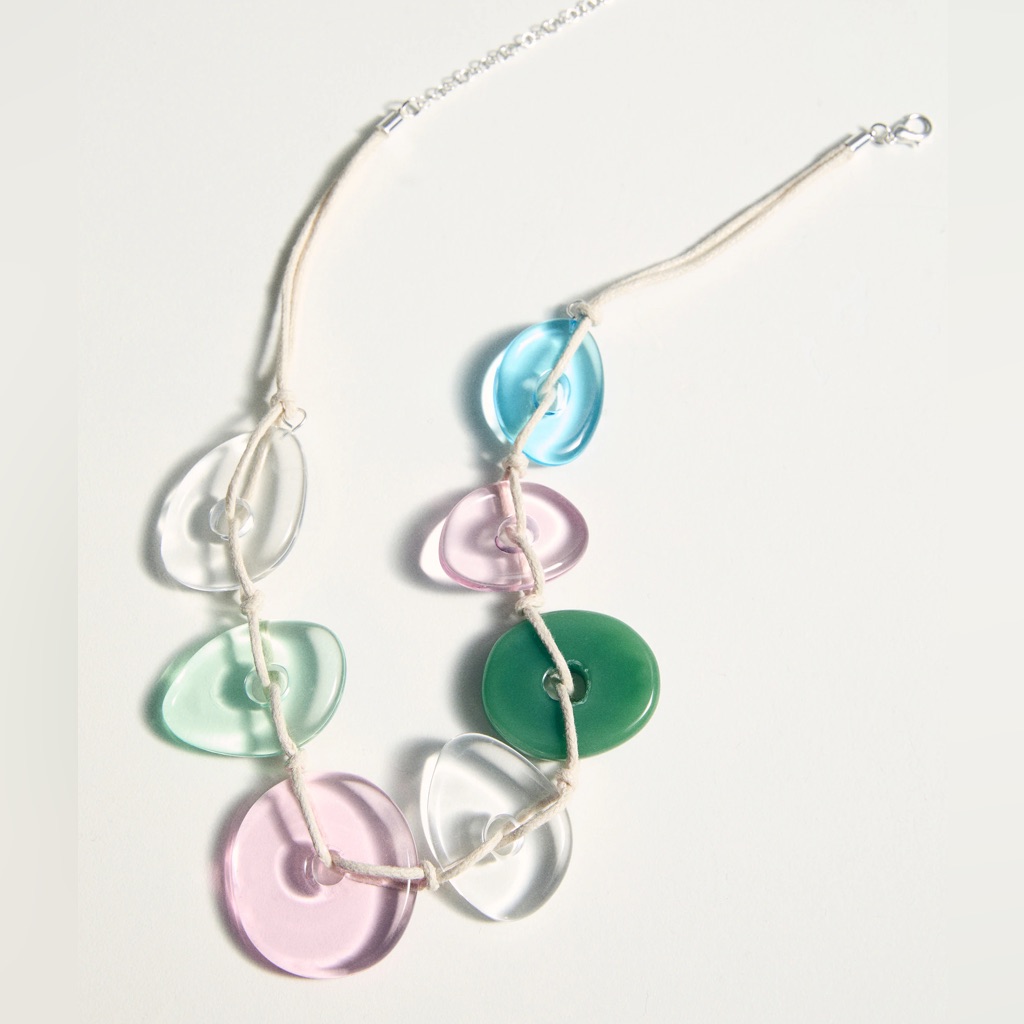 Mango Contrasting Pendant Necklace With Beads And A Cord. Unused